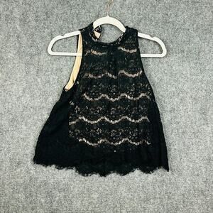 Love Fire Womens Small Black/Tan Lacey Sleeveless Side Zip Shirt Top Blouse